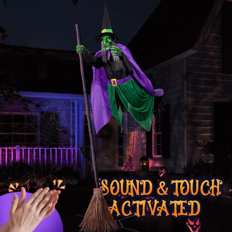 11.5ft Flying Witch on Broom Halloween Decor – alternate product view 4