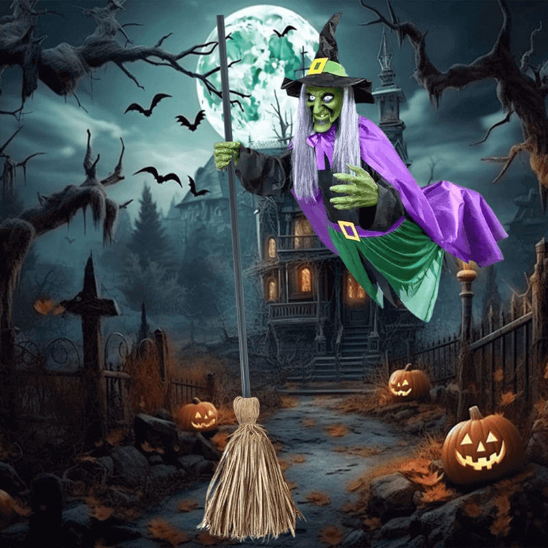 11.5ft Flying Witch on Broom Halloween Decor – alternate product view 8