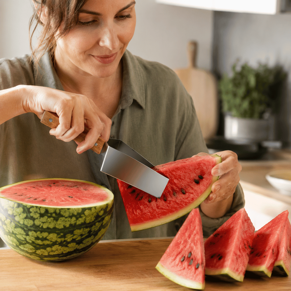Stainless steel fruit cutter with ergonomic handle – alternate product view 2