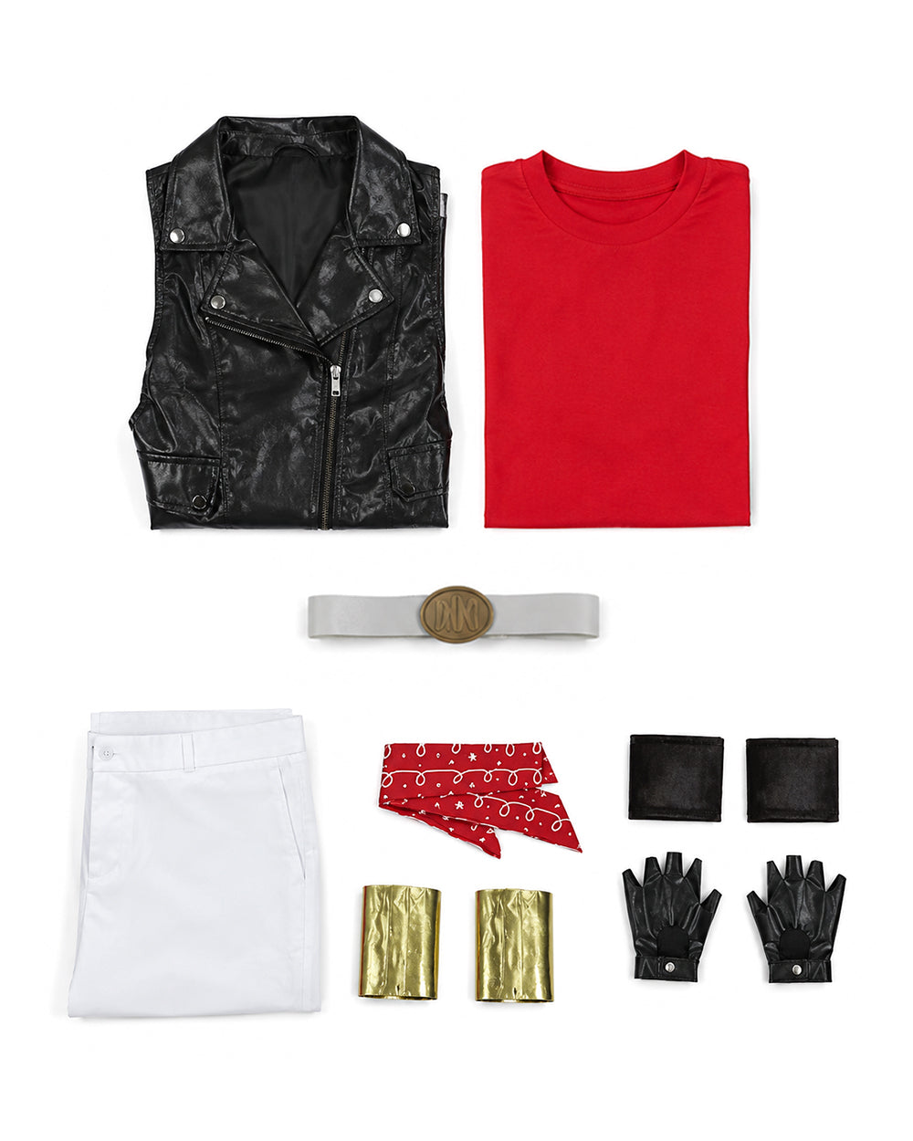80s Retro Supervillain Costume Dancing Bad Boy Black Vest White Pants 8pcs Suit for Halloween Carnival – alternate product vi