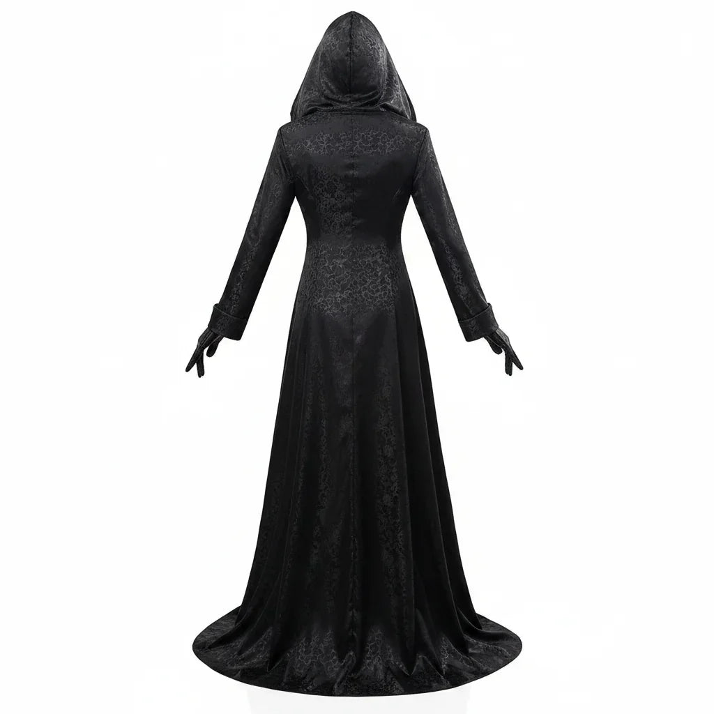 Gothic Vampire Costume Set for Women with Dress Gown Coat Choker & Tattoos for Halloween Cosplay – alternate product view 2
