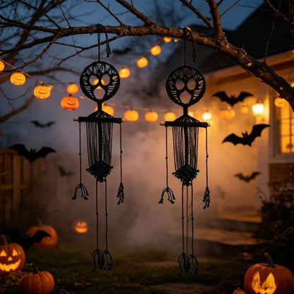 2pcs Halloween Decoration Skeleton Skull Macrame Wall Hanging Cotton Rope Boho Wall Art Decor – alternate product view 3