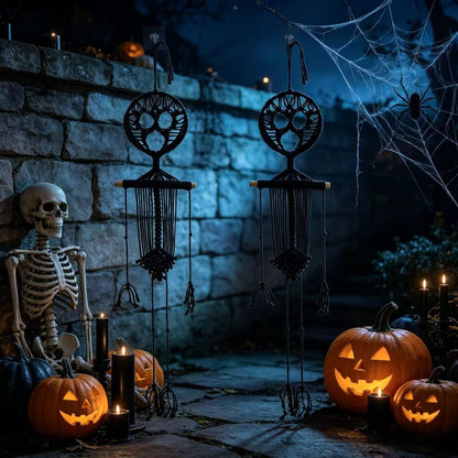 2pcs Halloween Decoration Skeleton Skull Macrame Wall Hanging Cotton Rope Boho Wall Art Decor – alternate product view 2
