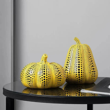 Yellow Resin Figurines Tabletop Accents Set Contemporary Shelf Decor Owl Pear Pumpkin Bird Sculptures 8 – alternate product v