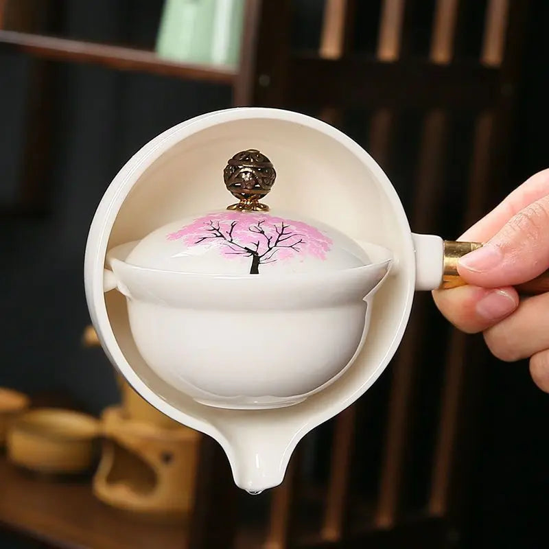 Ceramic teapot with cherry blossom decoration and rotating strainer – alternate product view 7