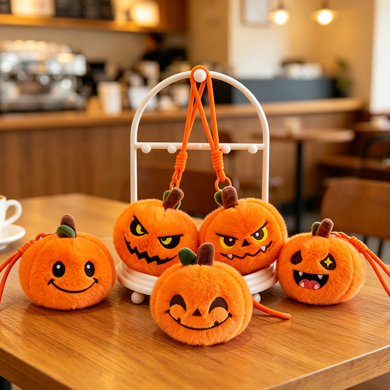 5pcs Halloween Plush 3.94'' Pumpkin Keychain Soft Stuffed Bag Charm Pendant with Funny Facial Expressions – alternate product