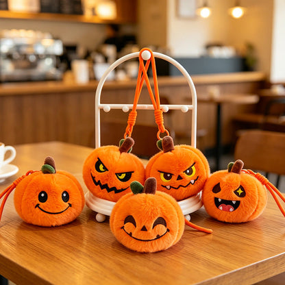 5pcs Halloween Plush 3.94'' Pumpkin Keychain Soft Stuffed Bag Charm Pendant with Funny Facial Expressions – alternate product