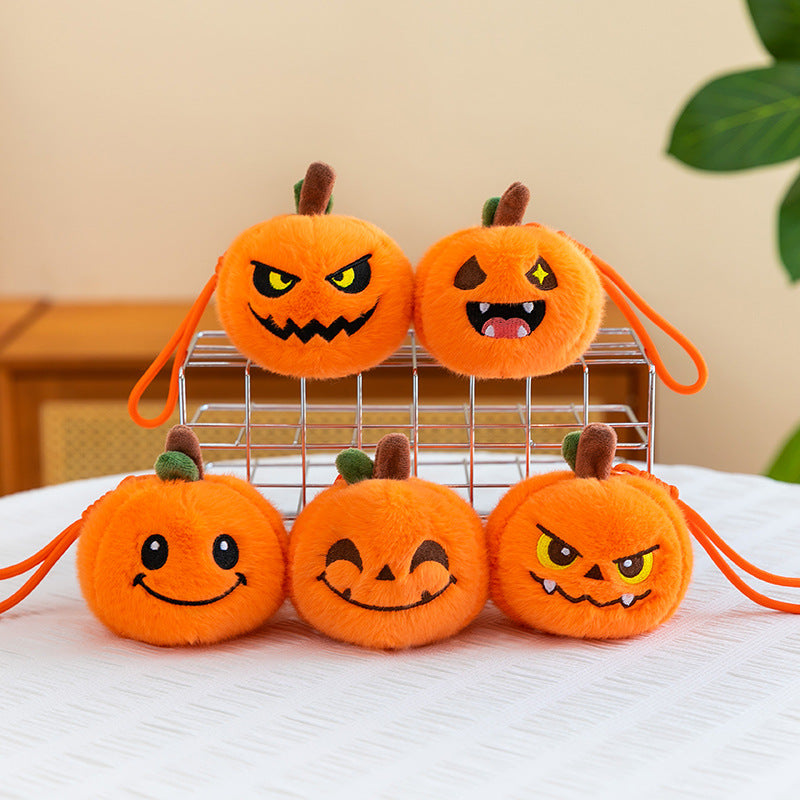 5pcs Halloween Plush 3.94'' Pumpkin Keychain Soft Stuffed Bag Charm Pendant with Funny Facial Expressions – alternate product
