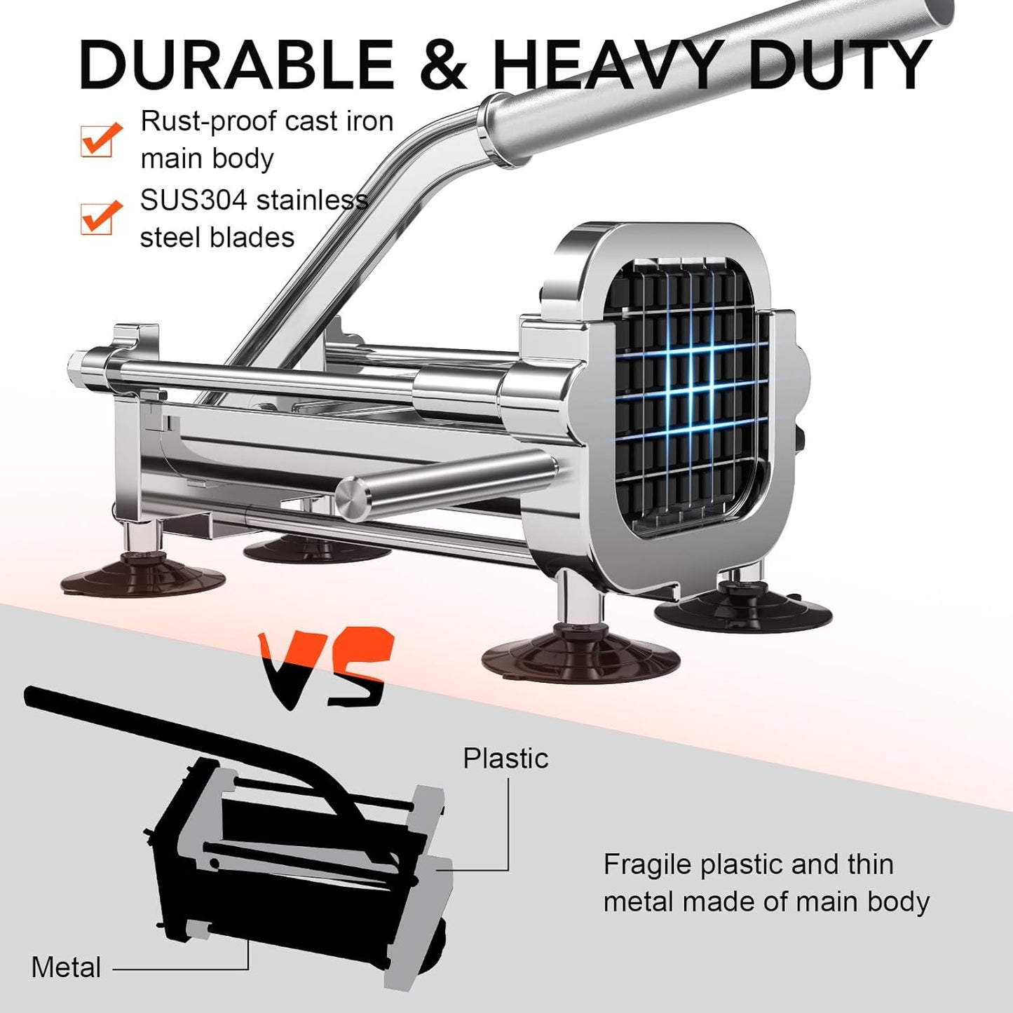 French fries cutter made of stainless steel with 2 interchangeable cutting inserts – alternate product view 2