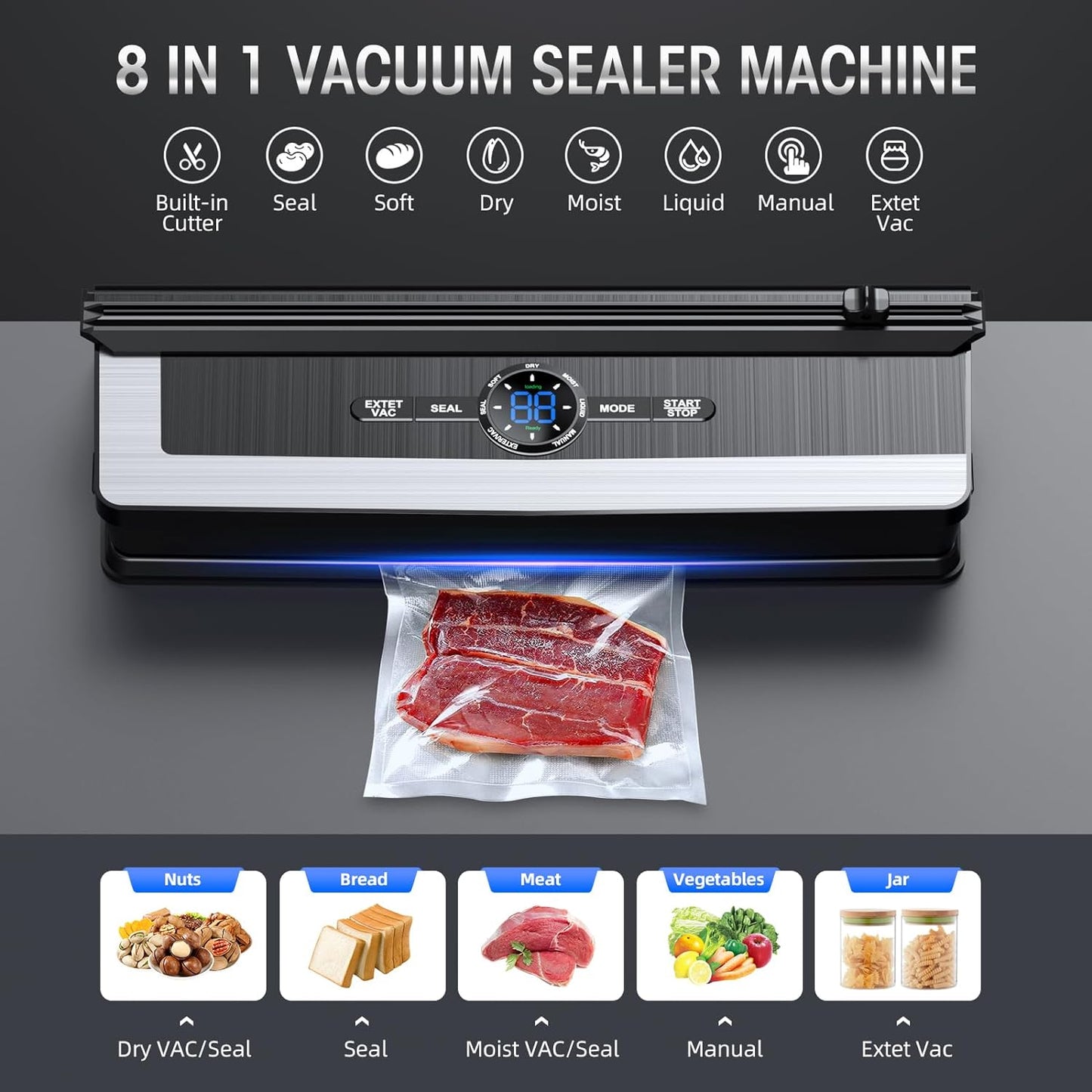 Vacuum sealer with built-in cutting blade - less food waste – alternate product view 8