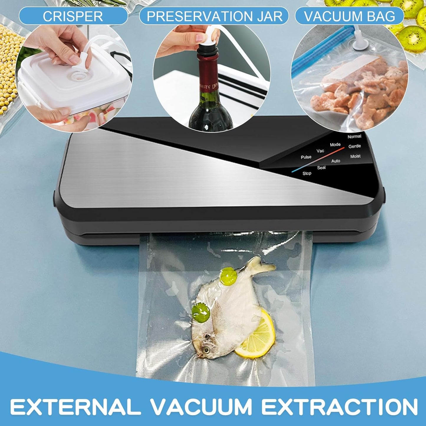 6-in-1 vacuum sealer with 80 kPa suction and 30 cm sealing strip - Fresvyn – alternate product view 5