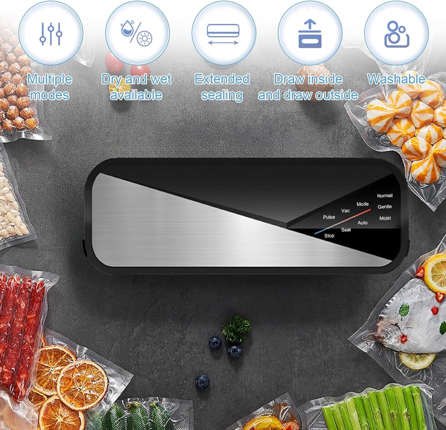 6-in-1 vacuum sealer with 80 kPa suction and 30 cm sealing strip - Fresvyn – alternate product view 4