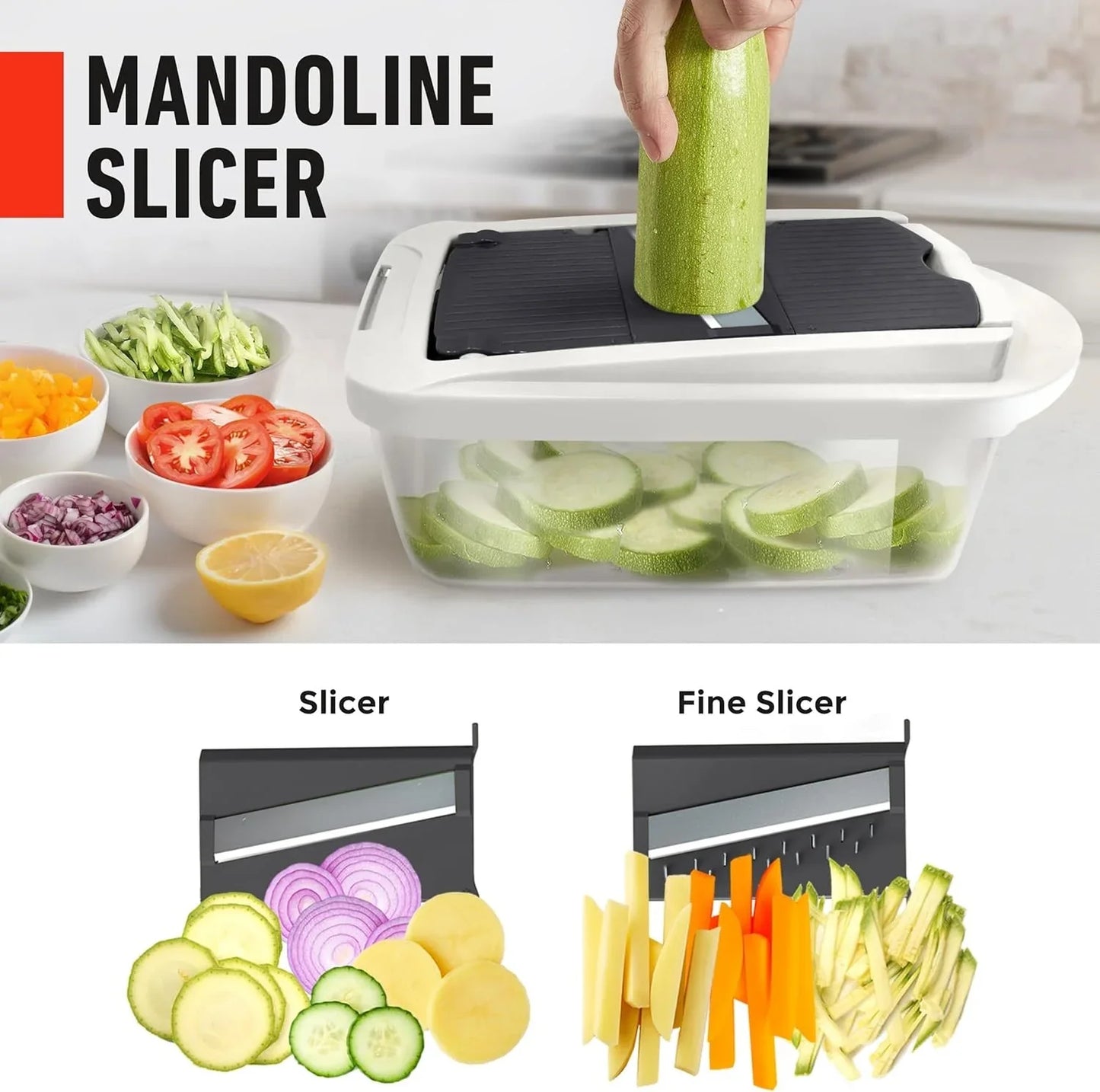 Vegetable cutter with 8 blades - chopping, slicing, grating and dicing – alternate product view 5