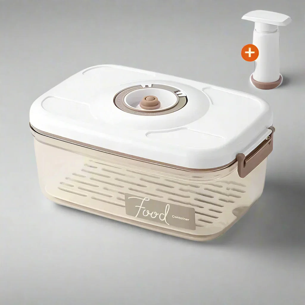 Vacuum food storage container with hand pump
