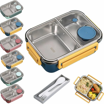 Stainless steel lunch box with 3 compartments and sauce container