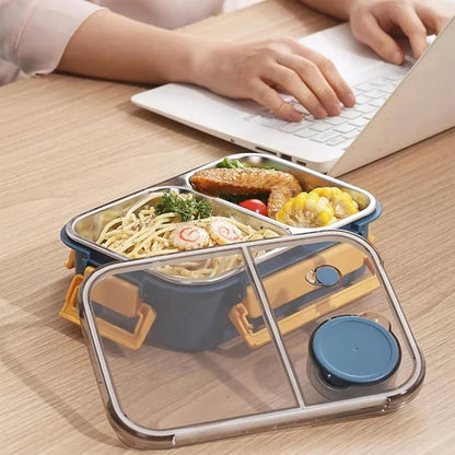 Stainless steel lunch box with 3 compartments and sauce container – alternate product view 4