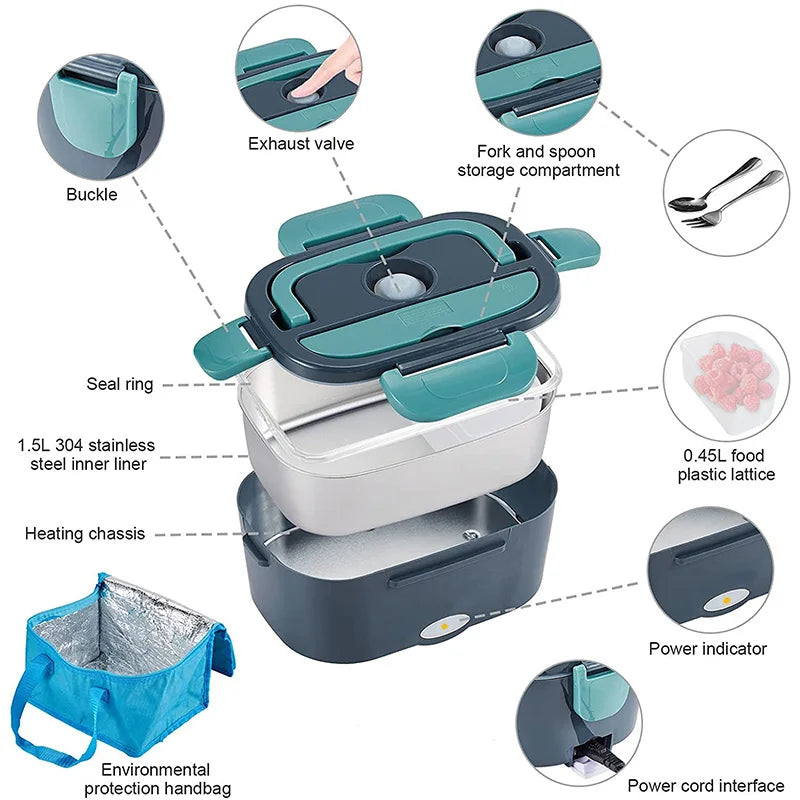 Electric lunch box with heating function - stainless steel – alternate product view 3