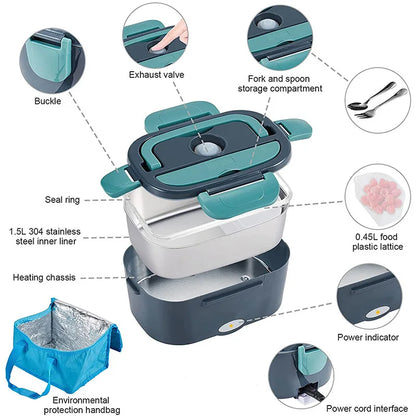 Electric lunch box with heating function - stainless steel – alternate product view 3