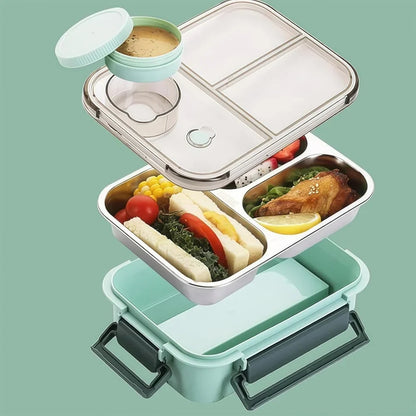Stainless steel lunch box with 3 compartments and sauce container – alternate product view 3