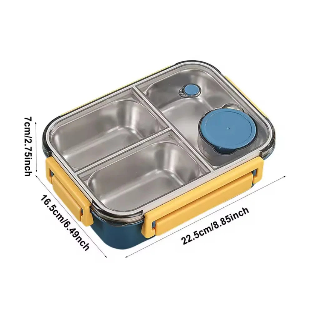 Stainless steel lunch box with 3 compartments and sauce container – alternate product view 2