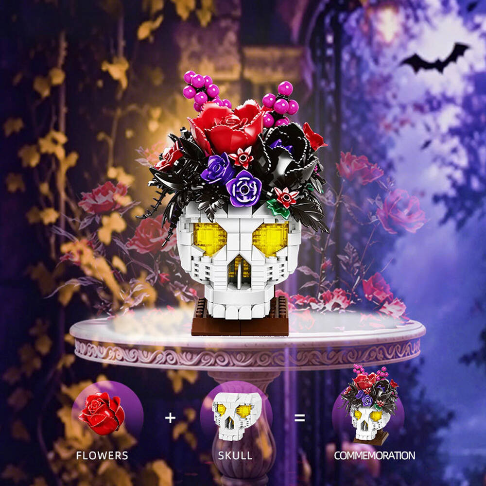 551pcs Building Blocks Skull Bouquet Set Creative DIY Assembly Toy Halloween Desktop Art Decor Spooky – alternate product vie