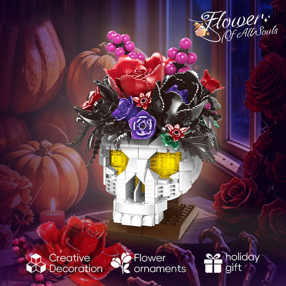 551pcs Building Blocks Skull Bouquet Set Creative DIY Assembly Toy Halloween Desktop Art Decor Spooky – alternate product vie