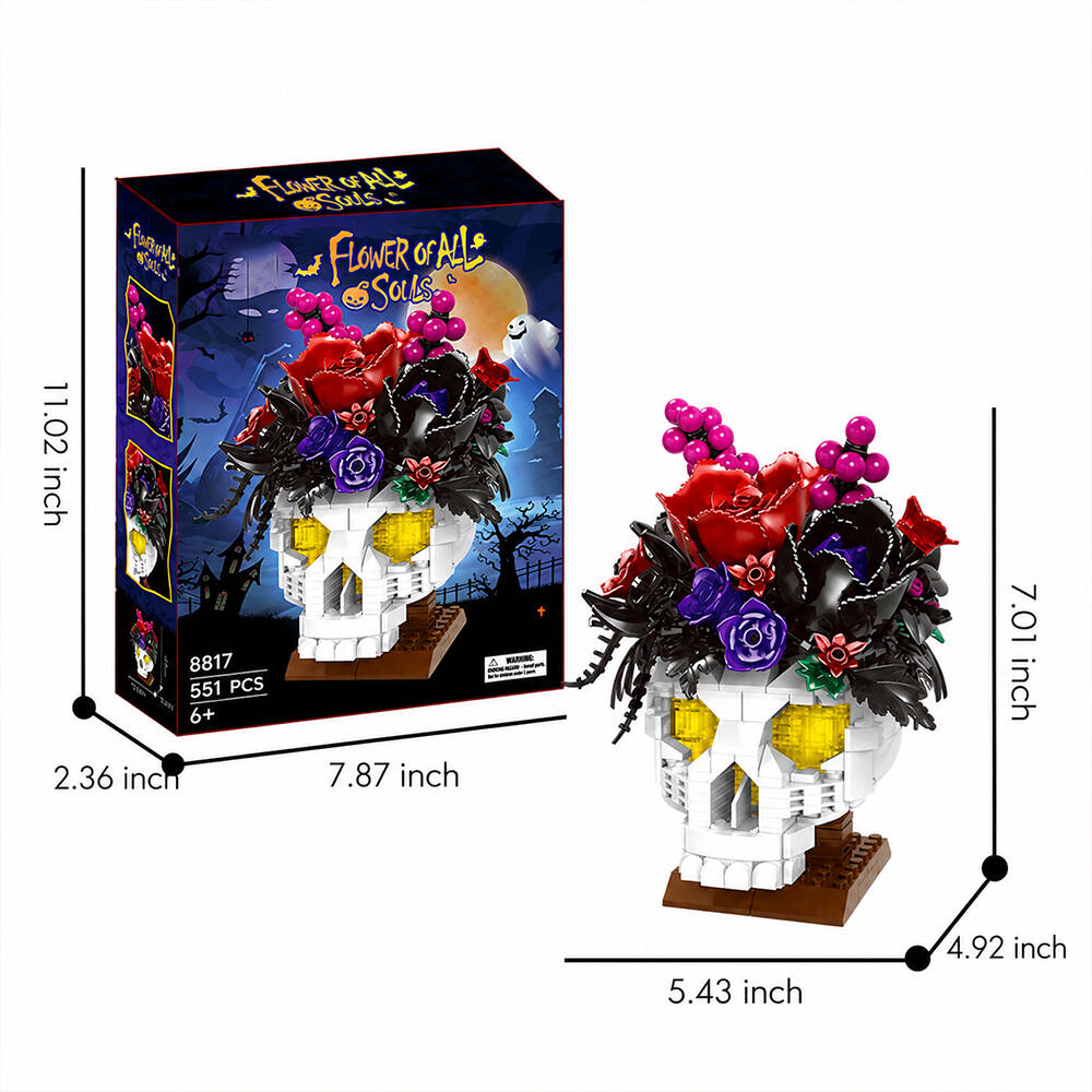 551pcs Building Blocks Skull Bouquet Set Creative DIY Assembly Toy Halloween Desktop Art Decor Spooky – alternate product vie
