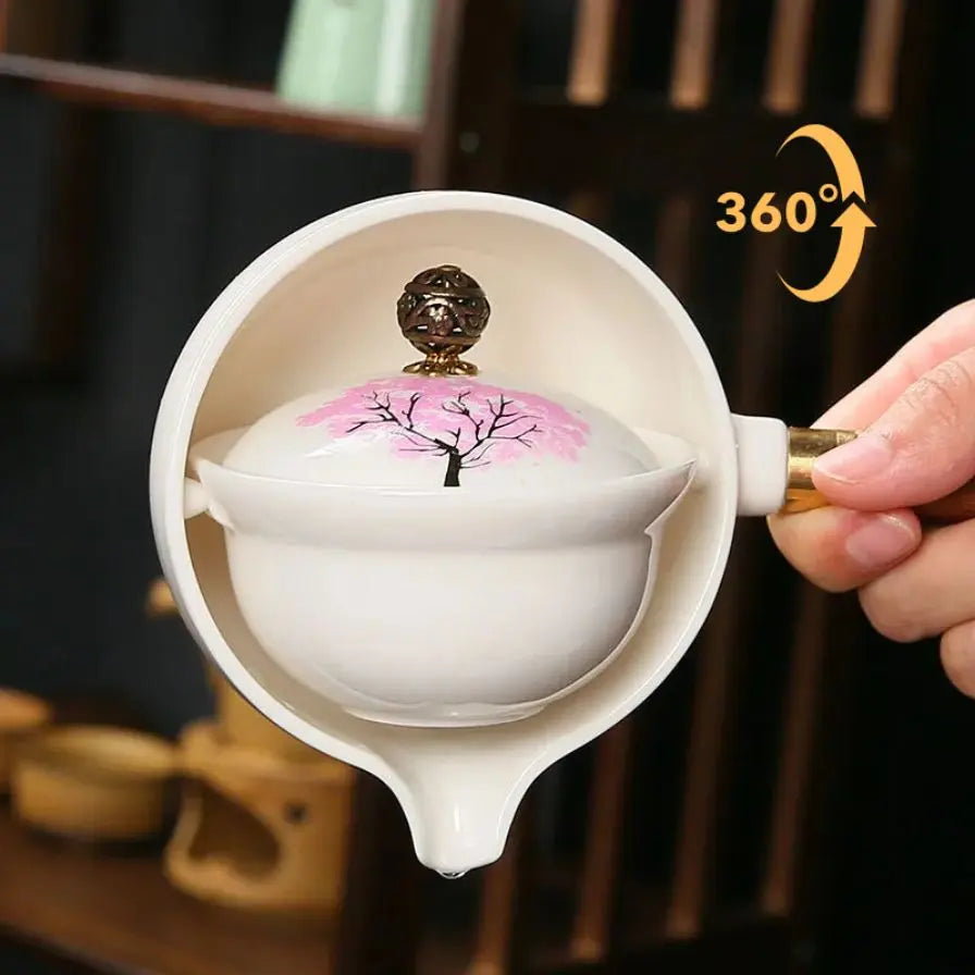 Ceramic teapot with cherry blossom decoration and rotating strainer – alternate product view 5