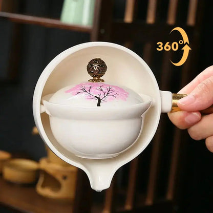 Ceramic teapot with cherry blossom decoration and rotating strainer – alternate product view 5
