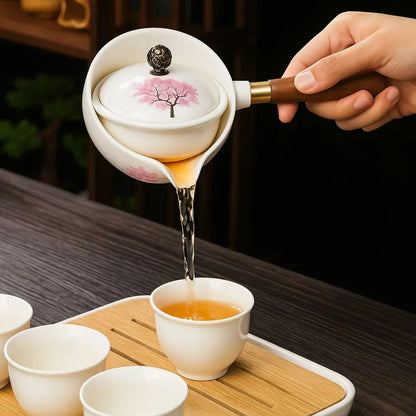 Ceramic teapot with cherry blossom decoration and rotating strainer – alternate product view 4