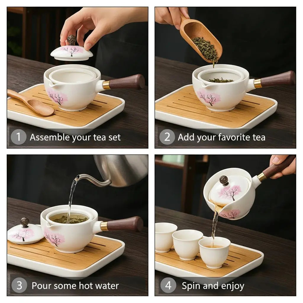 Ceramic teapot with cherry blossom decoration and rotating strainer – alternate product view 6
