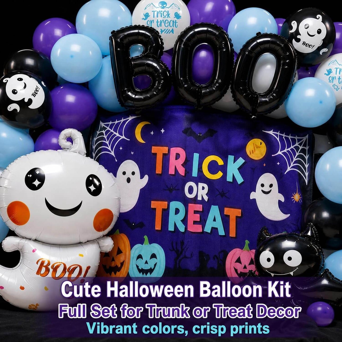 Halloween Decoration Kit Cute Boo Balloon Arch Backdrop Banner and Spooky Ornaments for Holiday Party – alternate product vie