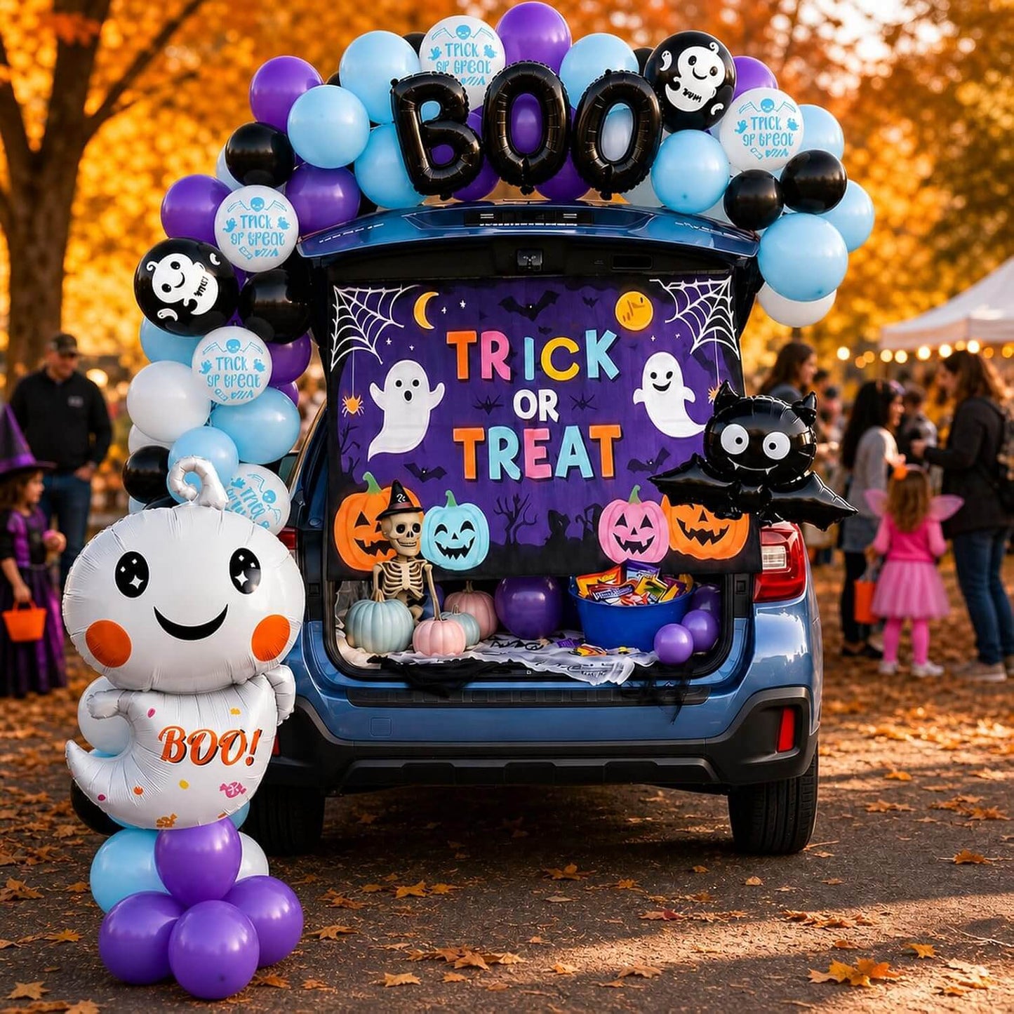 Halloween Decoration Kit Cute Boo Balloon Arch Backdrop Banner and Spooky Ornaments for Holiday Party