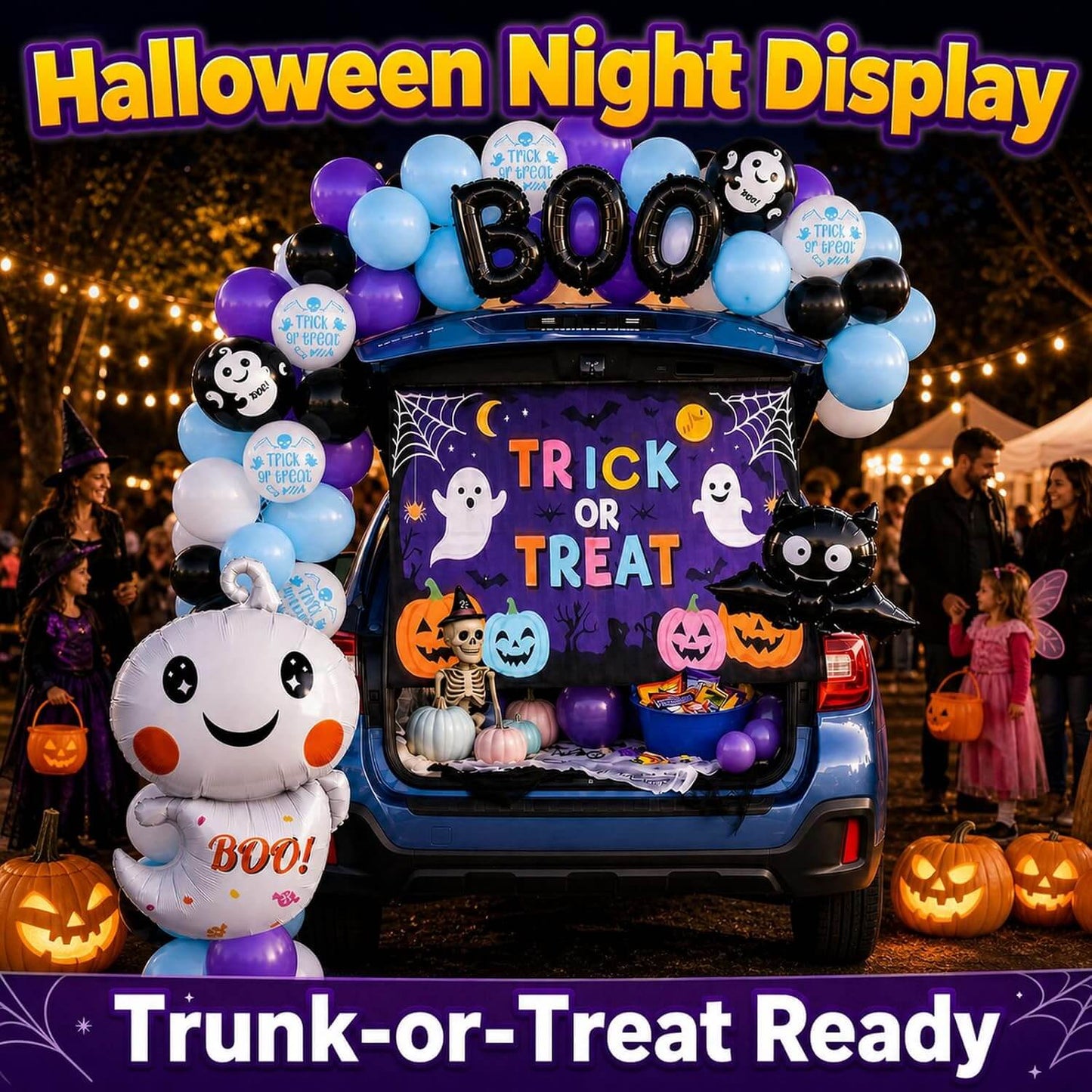 Halloween Decoration Kit Cute Boo Balloon Arch Backdrop Banner and Spooky Ornaments for Holiday Party – alternate product vie