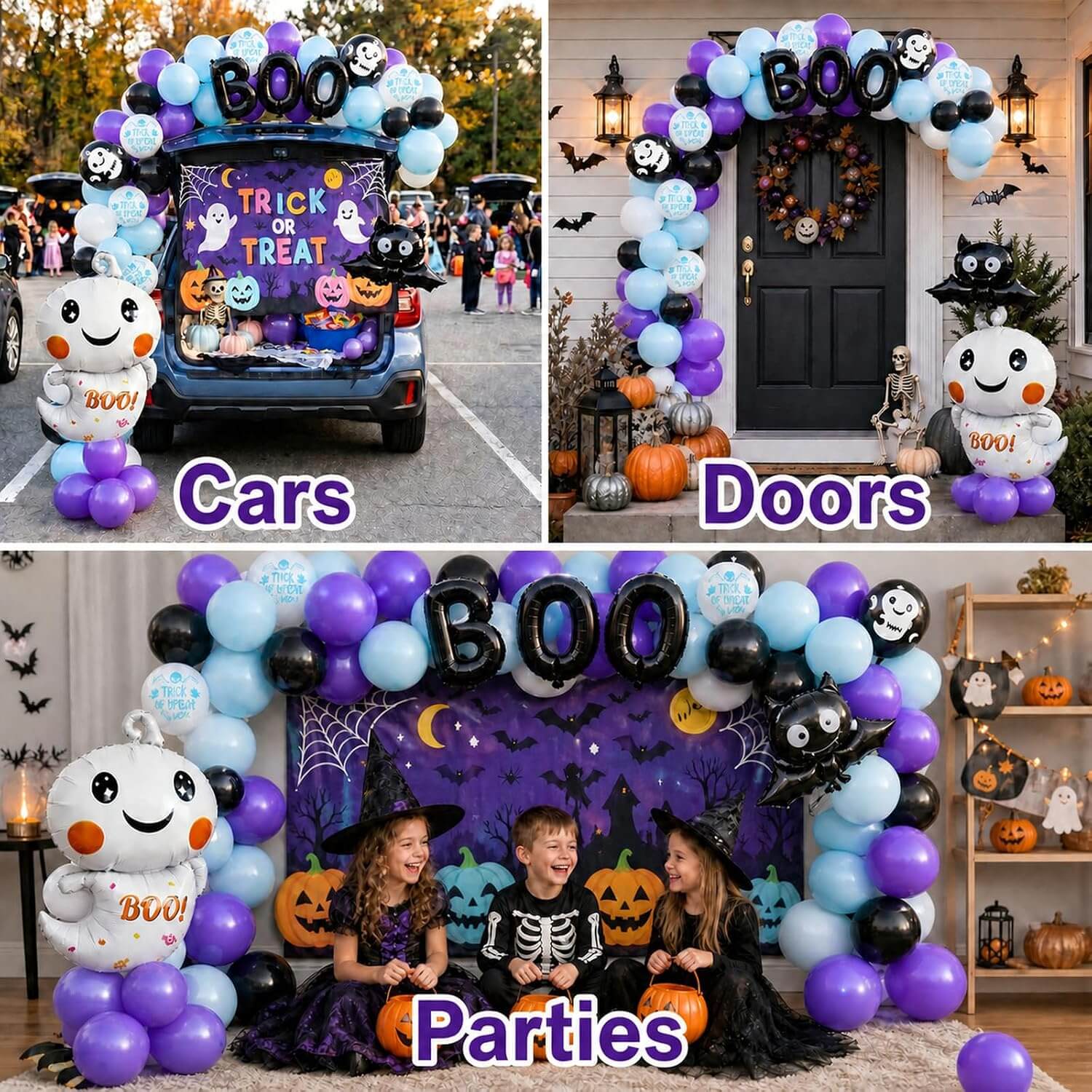 Halloween Decoration Kit Cute Boo Balloon Arch Backdrop Banner and Spooky Ornaments for Holiday Party – alternate product vie