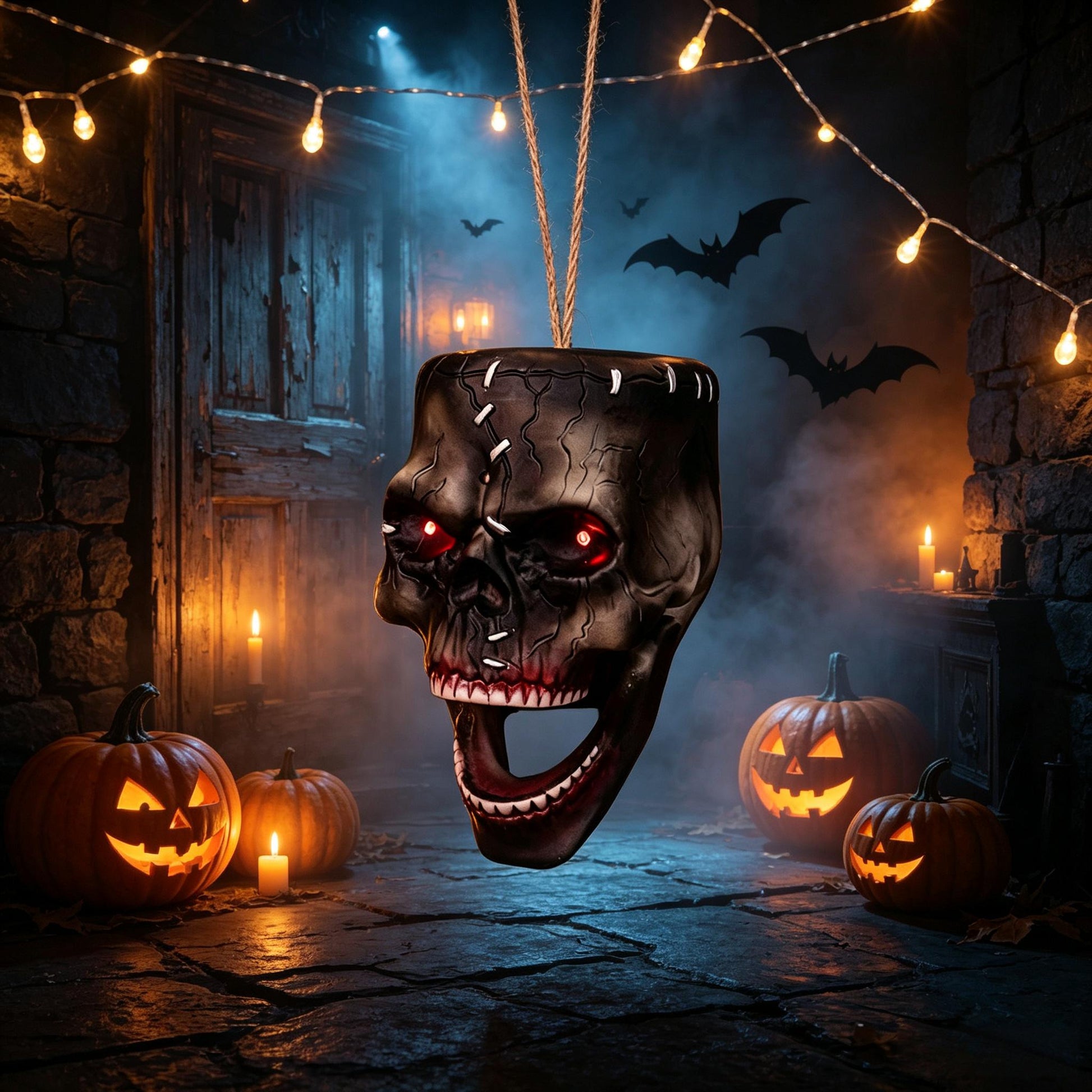 Halloween Electric Induction Hanging Skull Head Scary Skull Prop With Red Eyes and Spooky Sound For – alternate product view 