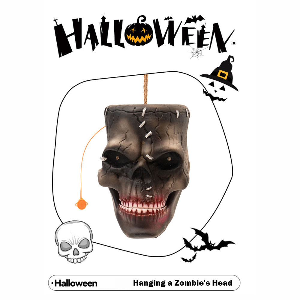 Halloween Electric Induction Hanging Skull Head Scary Skull Prop With Red Eyes and Spooky Sound For – alternate product view 