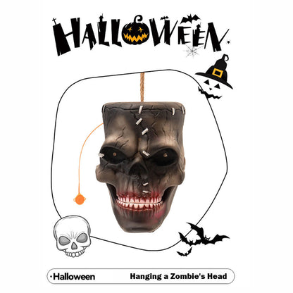 Halloween Electric Induction Hanging Skull Head Scary Skull Prop With Red Eyes and Spooky Sound For – alternate product view 
