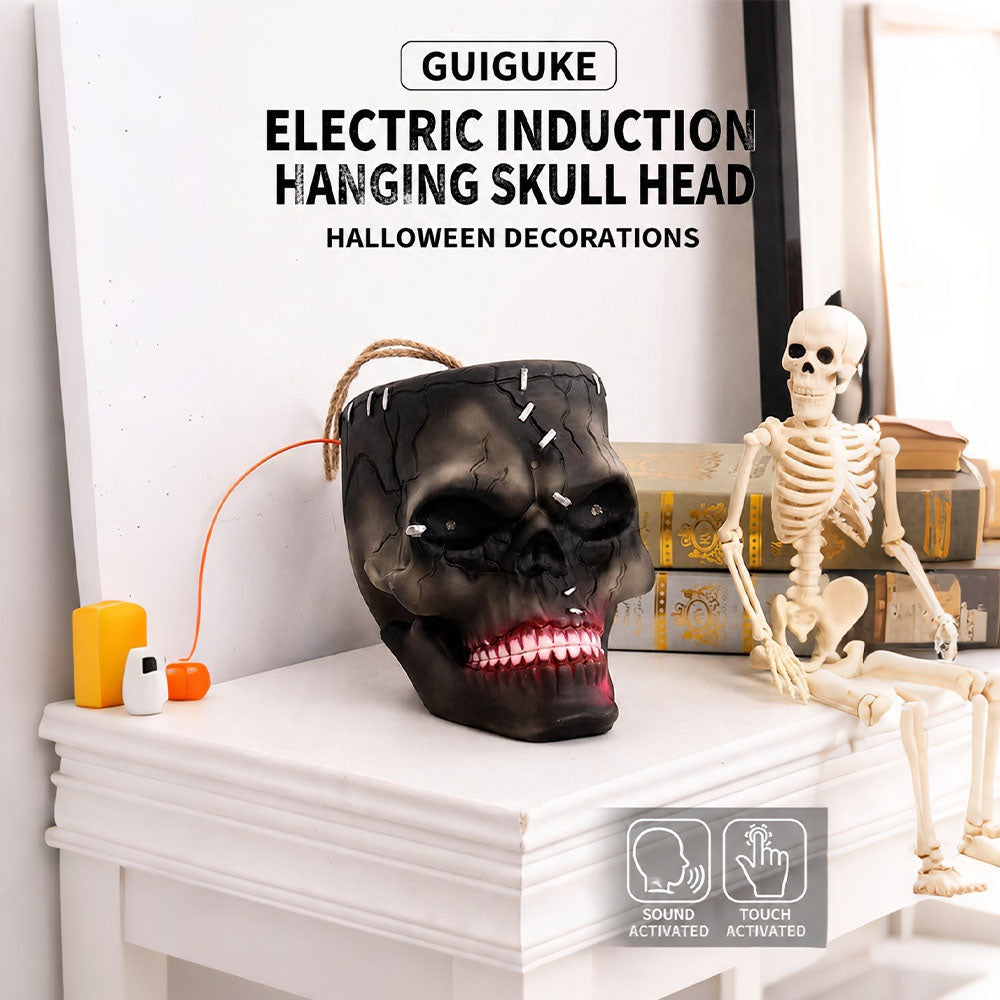 Halloween Electric Induction Hanging Skull Head Scary Skull Prop With Red Eyes and Spooky Sound For – alternate product view 