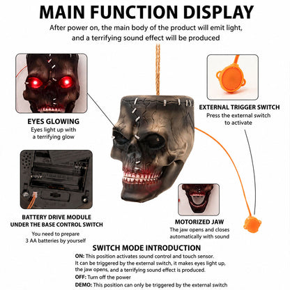 Halloween Electric Induction Hanging Skull Head Scary Skull Prop With Red Eyes and Spooky Sound For – alternate product view 