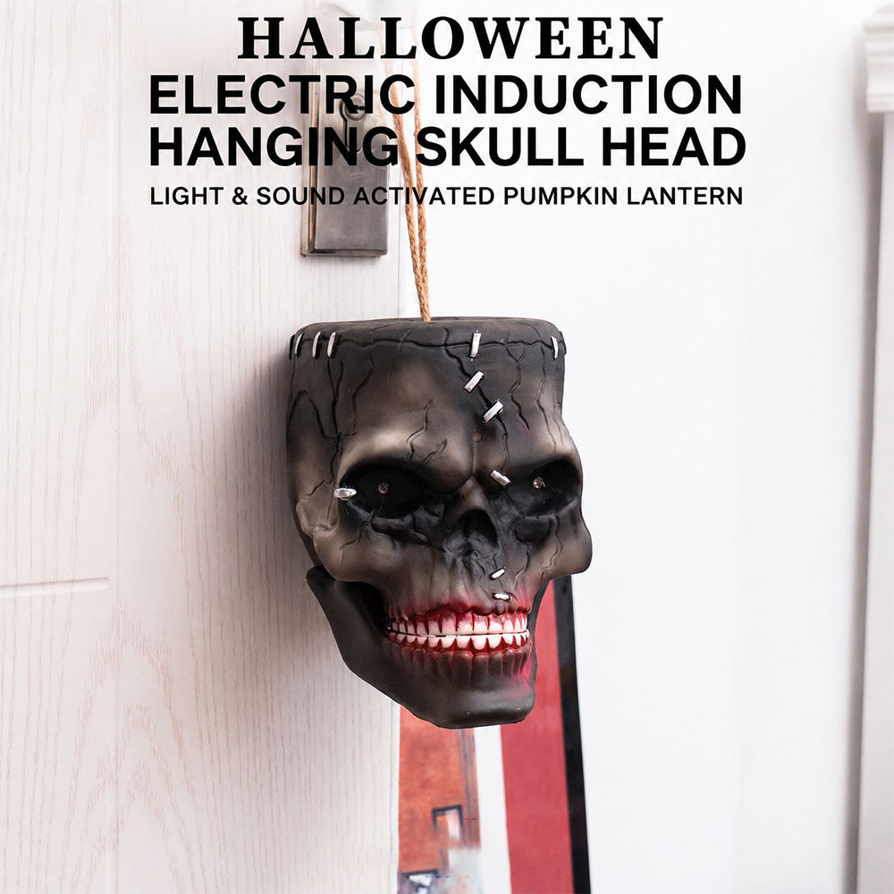 Halloween Electric Induction Hanging Skull Head Scary Skull Prop With Red Eyes and Spooky Sound For – alternate product view 