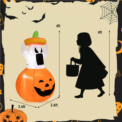 Halloween Inflatables Animated Ghost Pumpkin with LED Lights Movable Up and Down Ghost For Yard – alternate product view 9