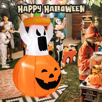 Halloween Inflatables Animated Ghost Pumpkin with LED Lights Movable Up and Down Ghost For Yard – alternate product view 2
