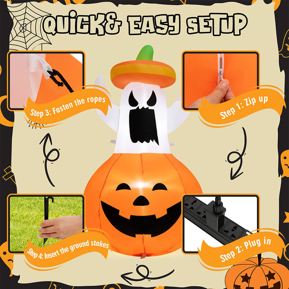 Halloween Inflatables Animated Ghost Pumpkin with LED Lights Movable Up and Down Ghost For Yard – alternate product view 5