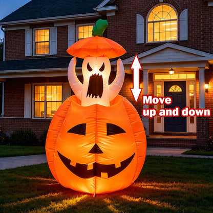 Halloween Inflatables Animated Ghost Pumpkin with LED Lights Movable Up and Down Ghost For Yard – alternate product view 3