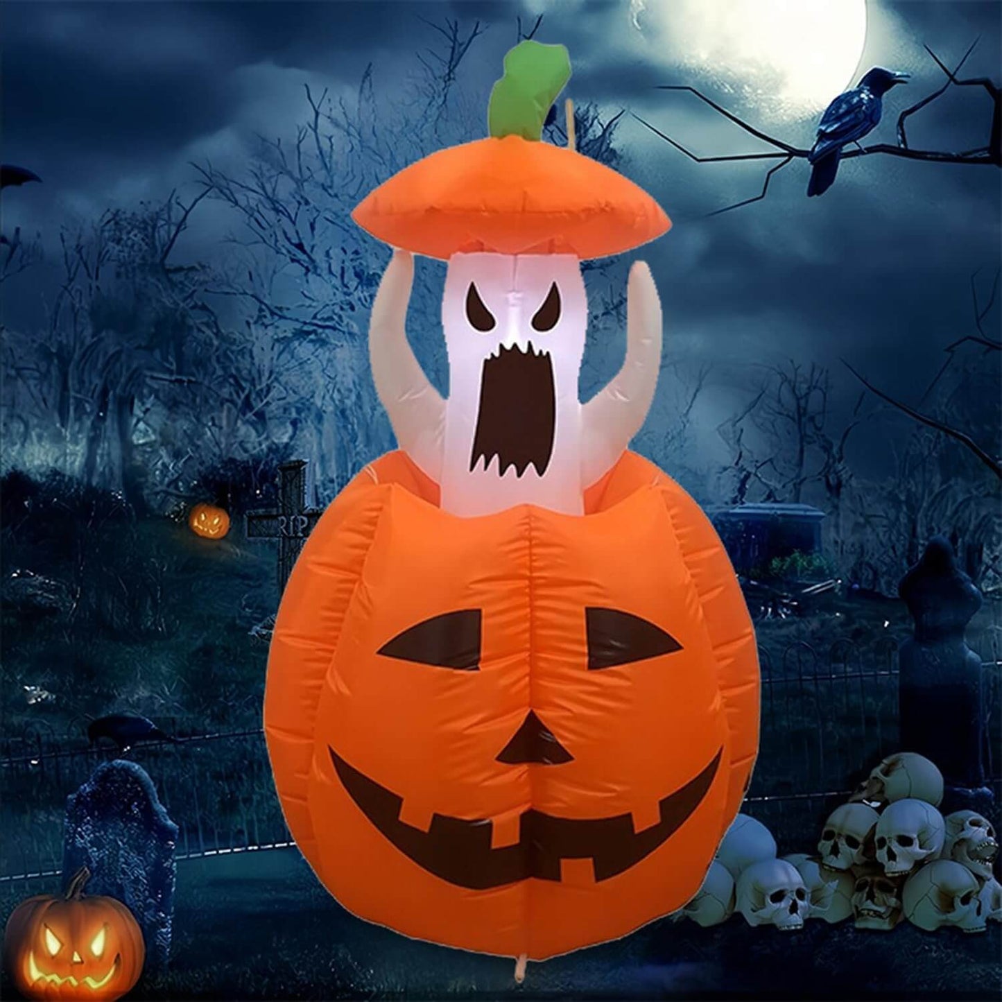 Halloween Inflatables Animated Ghost Pumpkin with LED Lights Movable Up and Down Ghost For Yard – alternate product view 6