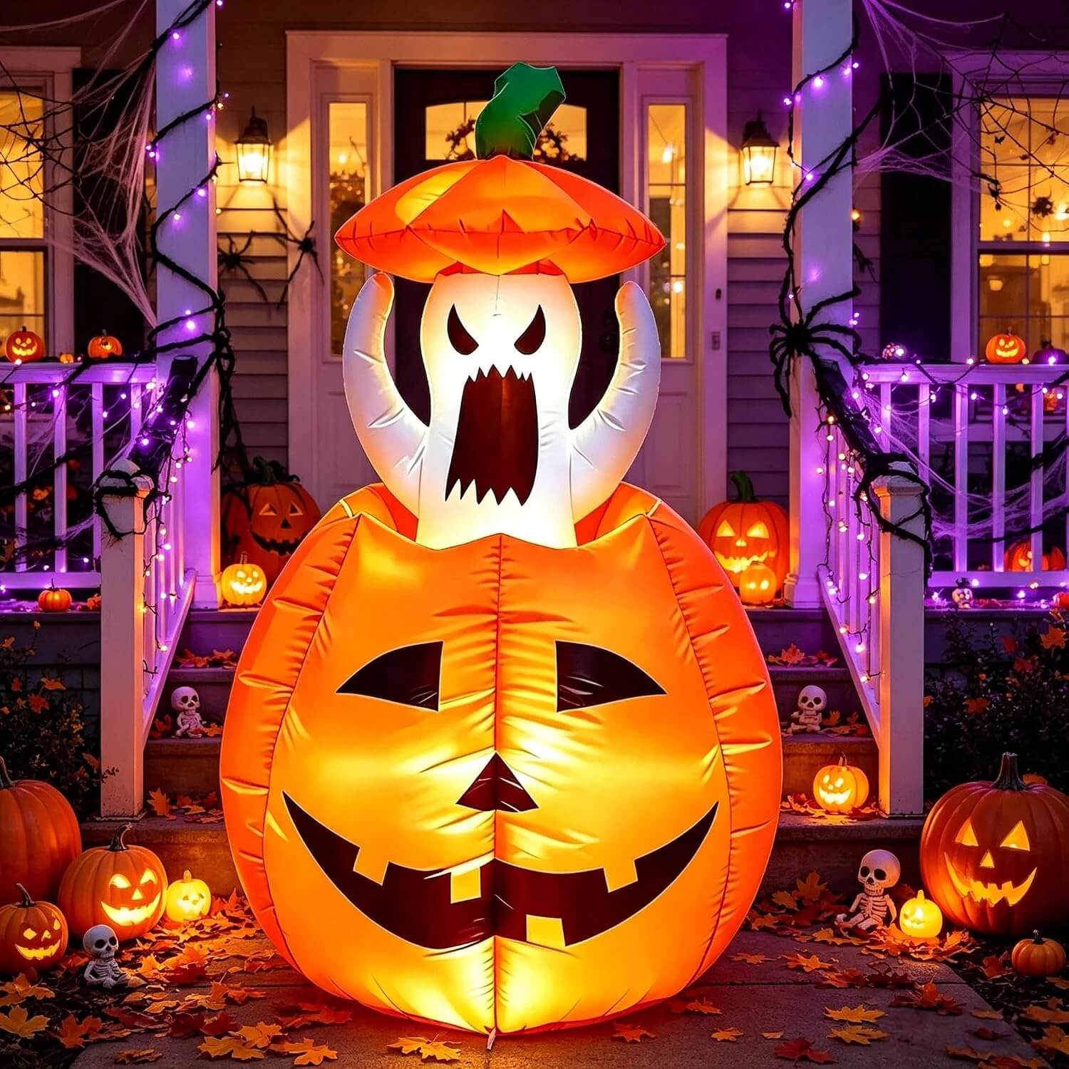 Halloween Inflatables Animated Ghost Pumpkin with LED Lights Movable Up and Down Ghost For Yard – alternate product view 7