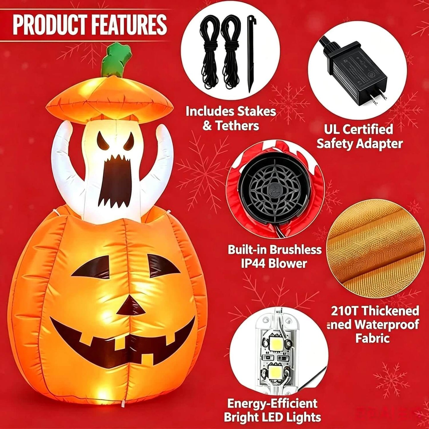 Halloween Inflatables Animated Ghost Pumpkin with LED Lights Movable Up and Down Ghost For Yard – alternate product view 4
