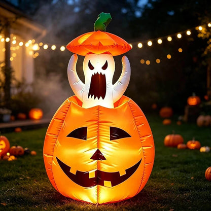 Halloween Inflatables Animated Ghost Pumpkin with LED Lights Movable Up and Down Ghost For Yard – alternate product view 8