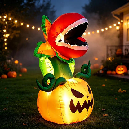 5FT Halloween Inflatables Carnivorous Plant on Pumpkin with LED Lights Monster Blow‑Up Ornament for – alternate product view 